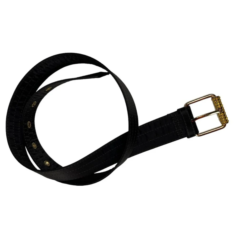 Gap Satin Brown Belt Yellow Bedazzles on Goldtone Buckle Stitch Detail Tiny Flaw